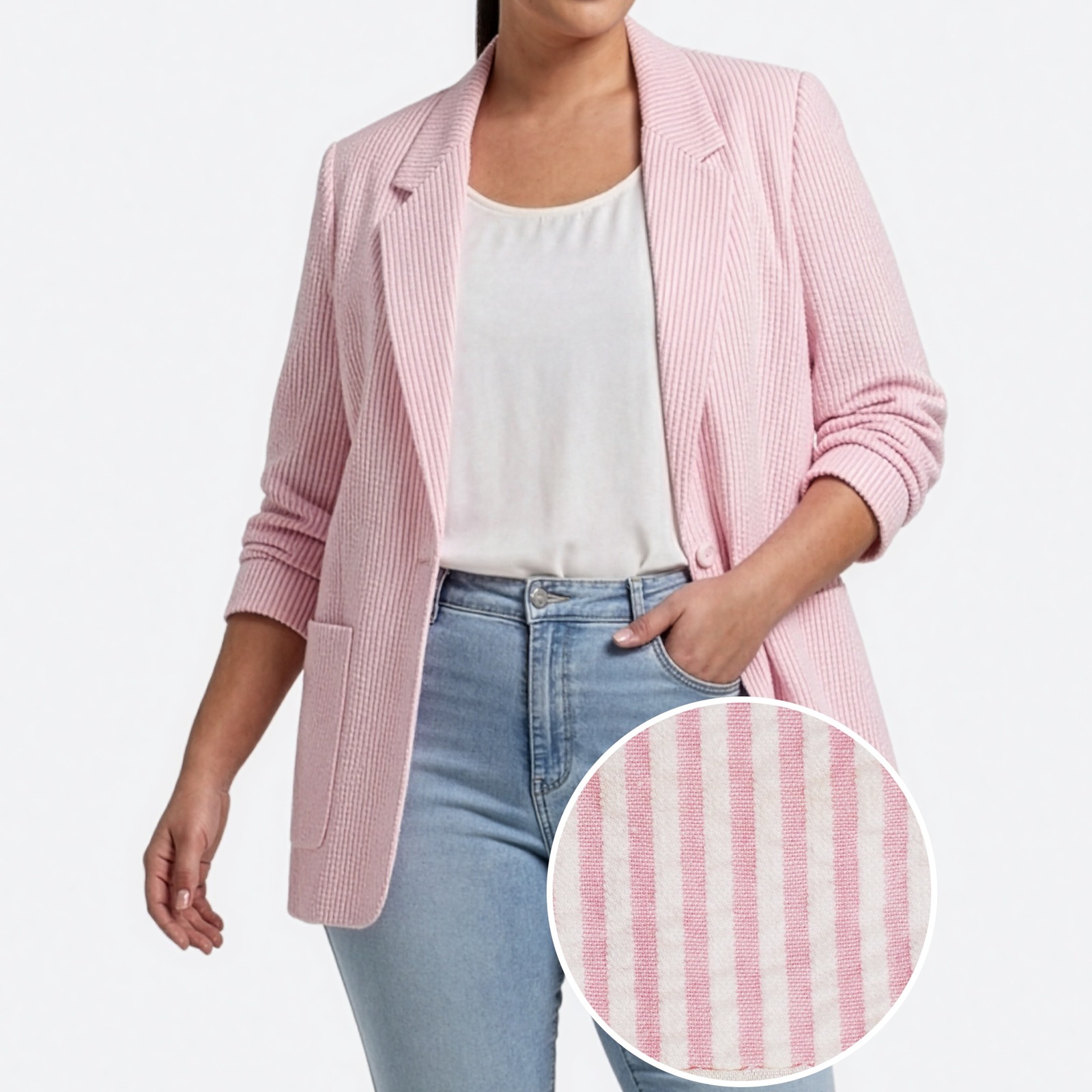 Talbots 100% Combed Cotton Seersucker Stripe M L 10 12 Pastel Pink Blazer Jacket